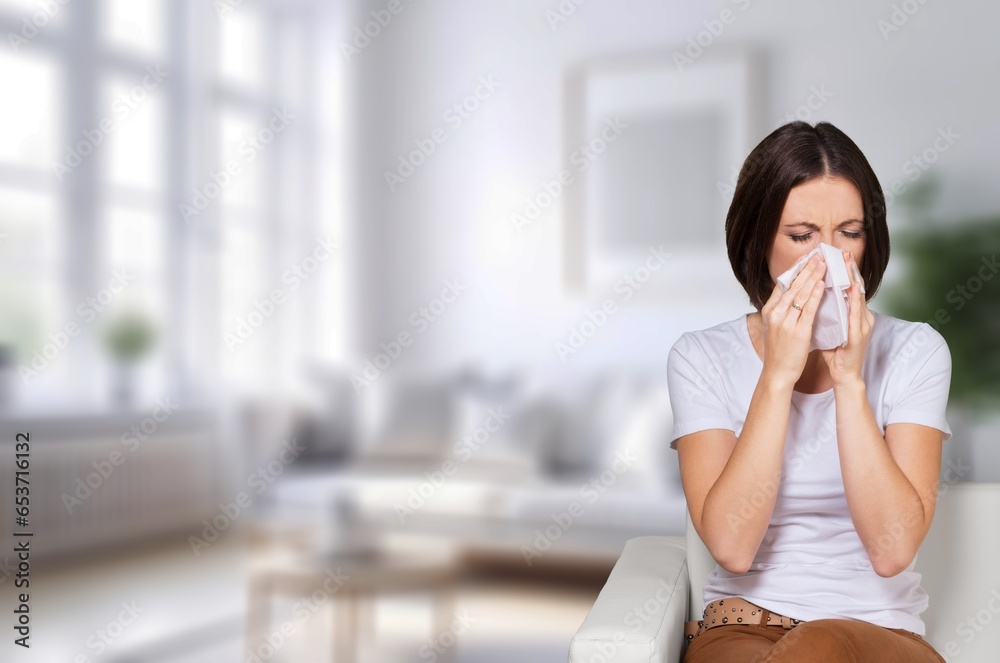 Breathing problem, portrait of woman feel bad Breathing problem, portrait of woman feel bad
