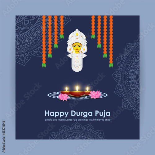 Vector illustration of Happy Durga Puja social media feed template photo