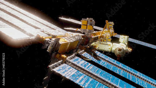 The International Space Station (ISS) is a space station, or a habitable artificial satellite, in low Earth orbit. The station serves as a microgravity and research laboratory, 3d rendering