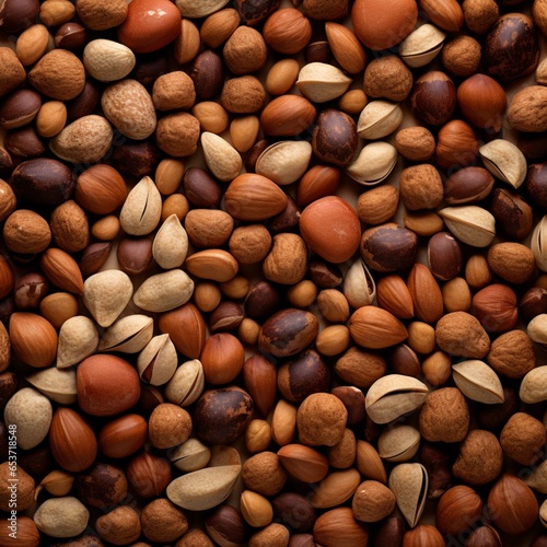 Seamless pattern of mixed nuts. Nuts background 