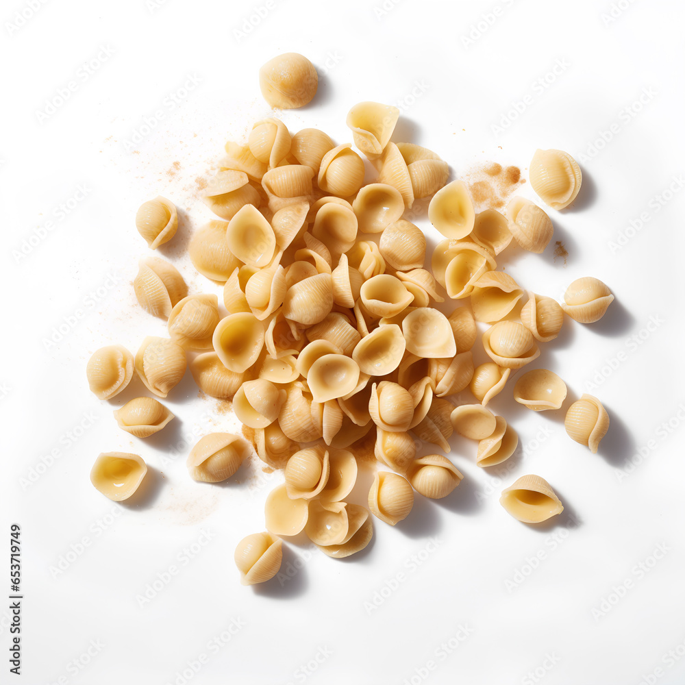 Orecchiette pasta isolated on white background as package design element. Orecchiette pasta isolated on white background as package design element.