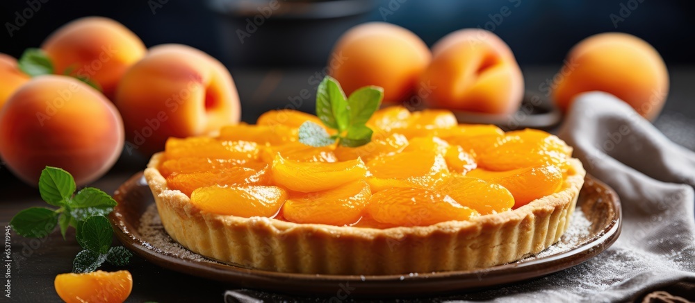 Homemade vegan apricot tart a delicious fruit dessert for summertime - obrazy, fototapety, plakaty 
