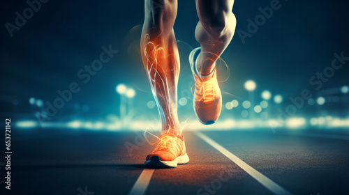 Fototapeta Naklejka Na Ścianę i Meble -  Joint pain or injury while running. Xray of training athlete with sport accident