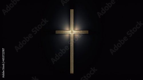 Sign of glowing Christian Cross in dark background. AI
