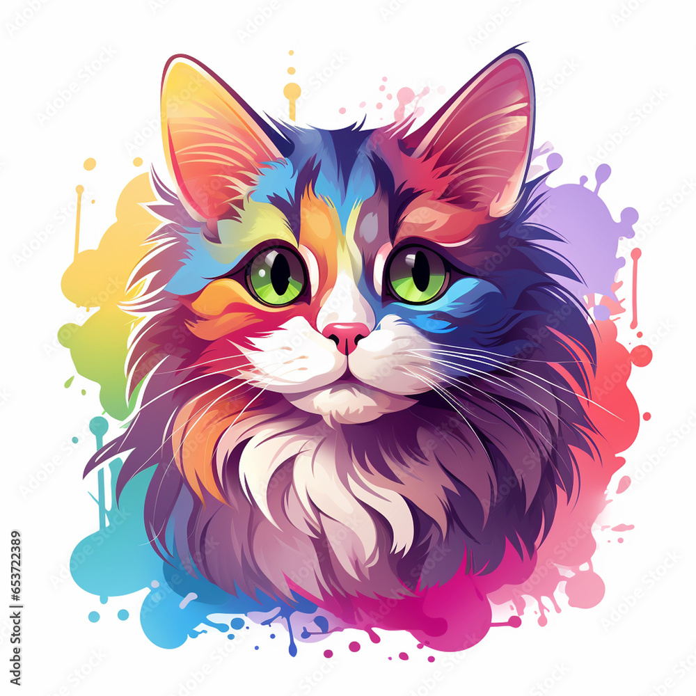 Colorful portrait of a cat on a white background. Vector illustration