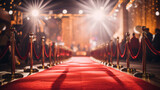 Red carpet entrance path with barriers. Festive award ceremony event