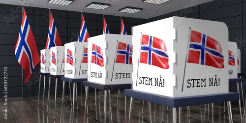 Norway - polling station with many voting booths - election concept - 3D illustration