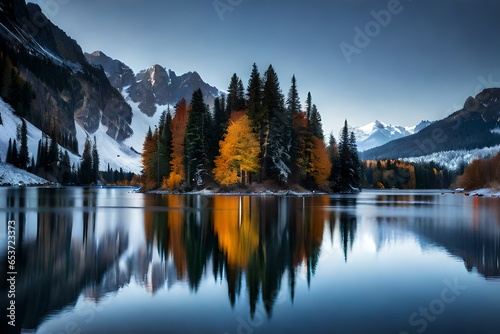 lake reflection of Trees in the mountains