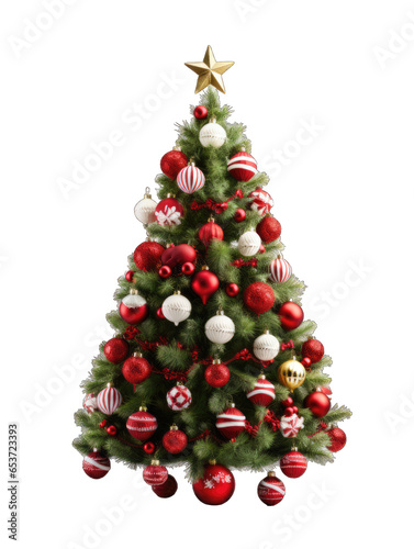 Christmas tree with toys isolated on transparent and white background. Png transparent