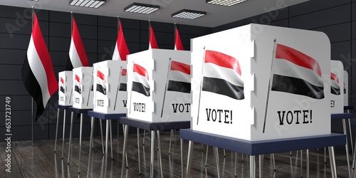 Yemen - polling station with many voting booths - election concept - 3D illustration