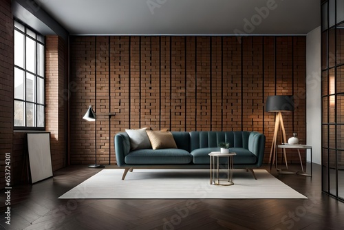 modern living room with sofa and brick walls