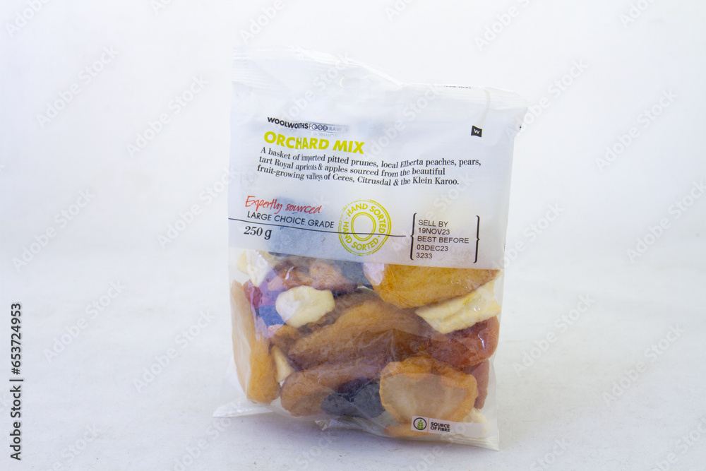 Johannesburg, South Africa a packet of orchard mix dried fruit from