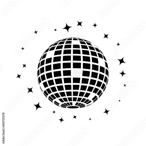 Black disco ball party night club elements with sparkle flat illustration