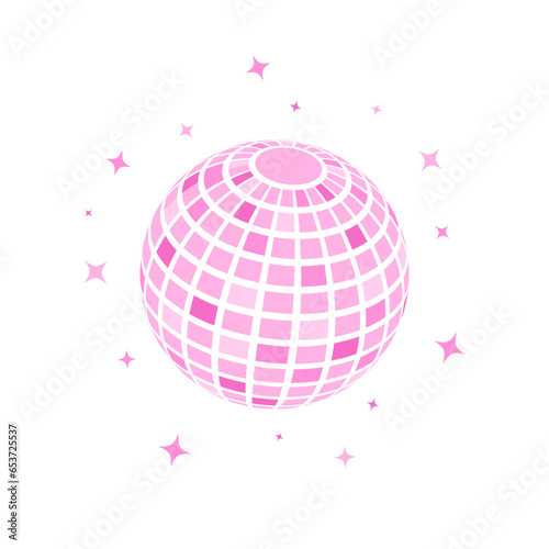 Shining cute pink disco ball with sparkle for party music flat illustration