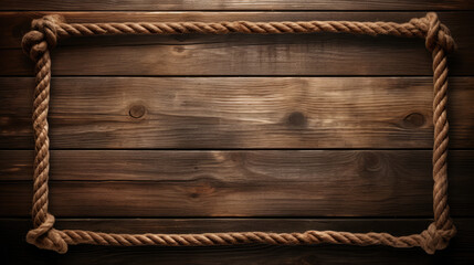 Nautical background with the rope shaped as a frame on wood background