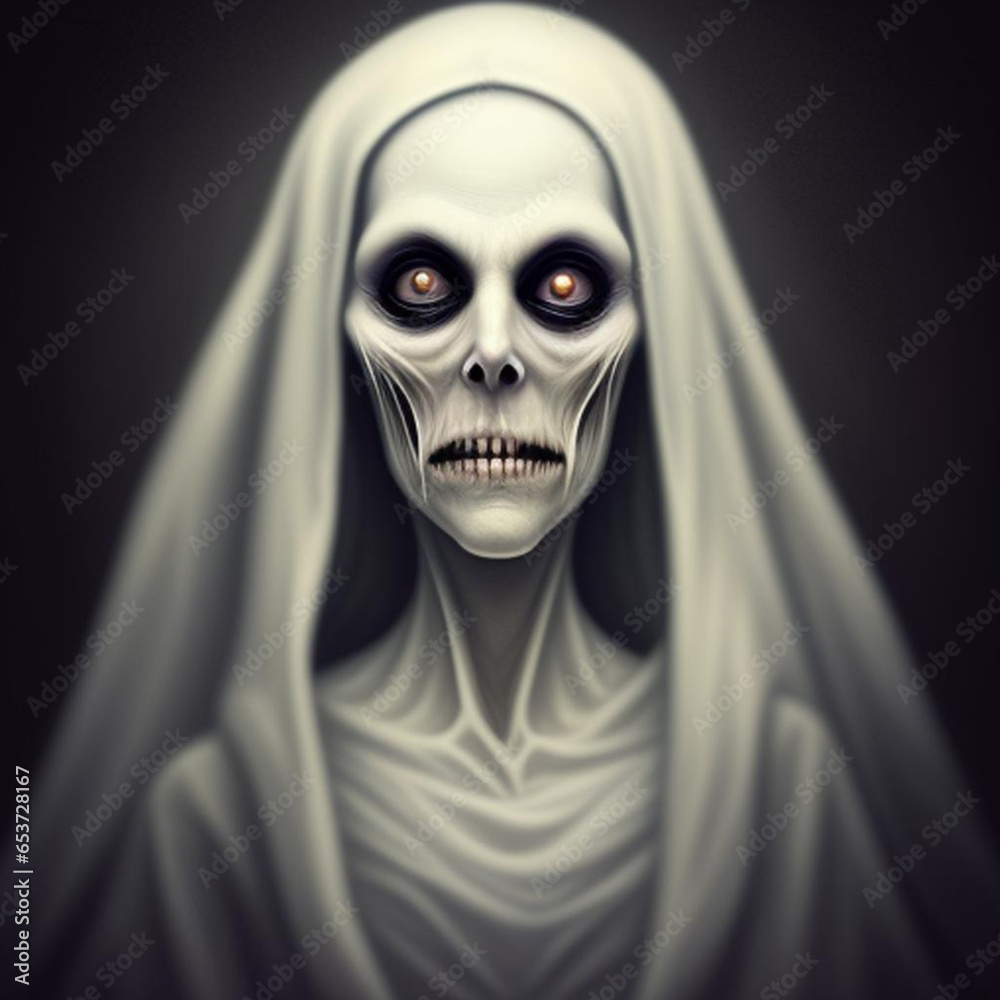 Atmospheric portrait of a sinister scary ghostly apparition. Generative AI Atmospheric portrait of a sinister scary ghostly apparition. Generative AI