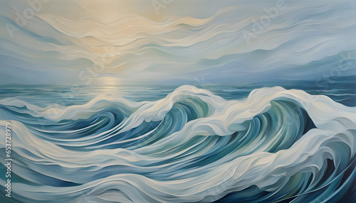 Abstract ocean-inspired background with wavy patterns in various shades of blue, where the waves seem to dance and flow, evoking the dynamic beauty of the sea.