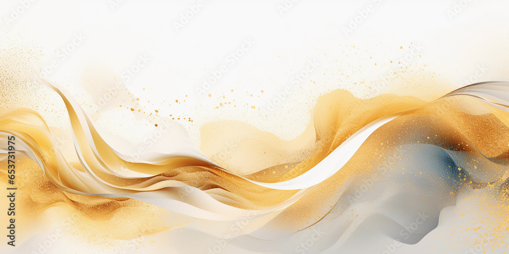 Gold and white abstract background. Luxurious glitter gold flyer background. - obrazy, fototapety, plakaty 