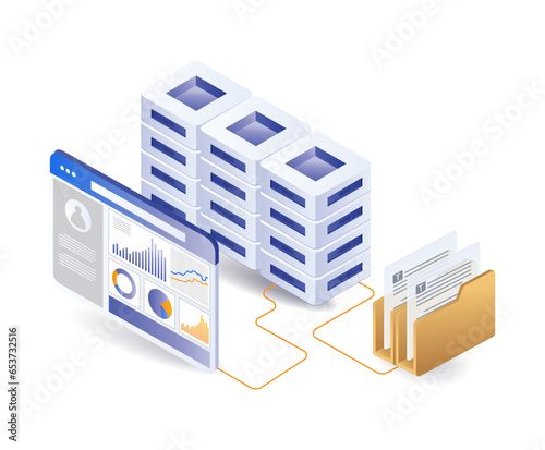 Analyst data server park isometric illustration