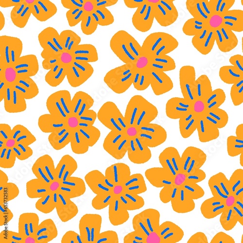Hand Drawn Abstract Buttercup Flowers Seamless Pattern