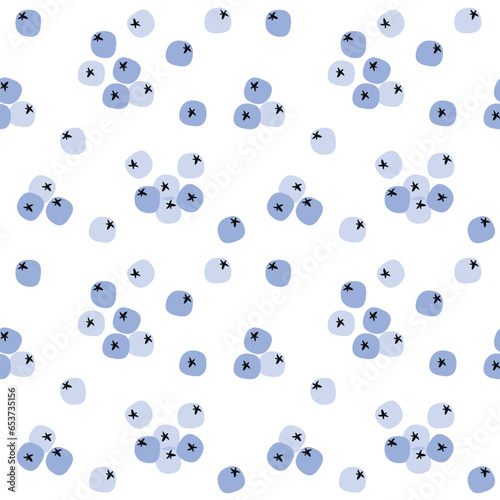 Seamless hand drawn blueberry pattern with berries. Flat illustration for printing on textile or paper.