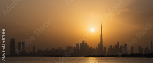 Canvas Print View of Dubai sunset. High-quality photo