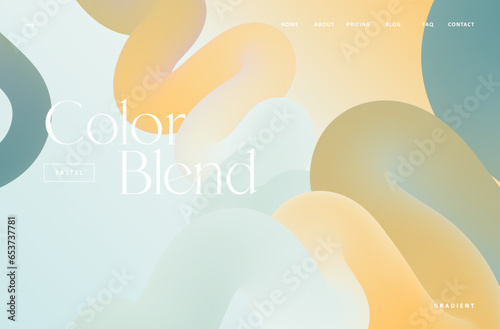 Soft pastel gradient fluid flow shape landing page. Cold tones modern color blue and yellow bland background design for cover, poster, flyer, presentation, advertising, banner