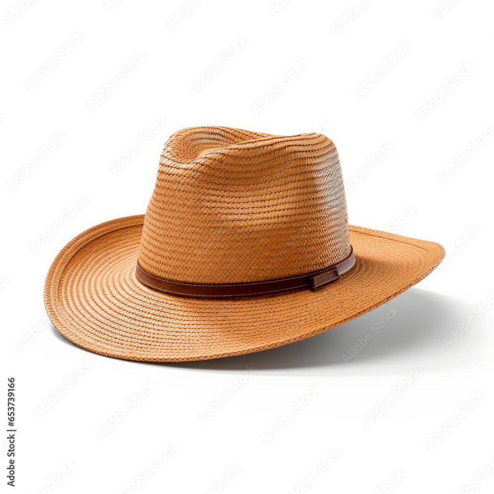 This trendy straw cap, set against a white background, is the ideal summer accessory for a chic and breezy look.