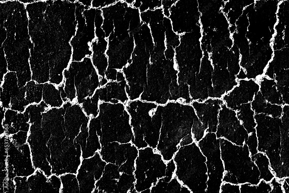 White crack background. Scratched lines texture. White and black distressed grunge concrete wall pattern for graphic design. Peel paint crack. Dry paint overlay. Crack line on black.