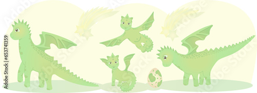 Cute dragon and dinosaur characters, dragon family, cartoon characters vector illustration, eps 10 © Liliy