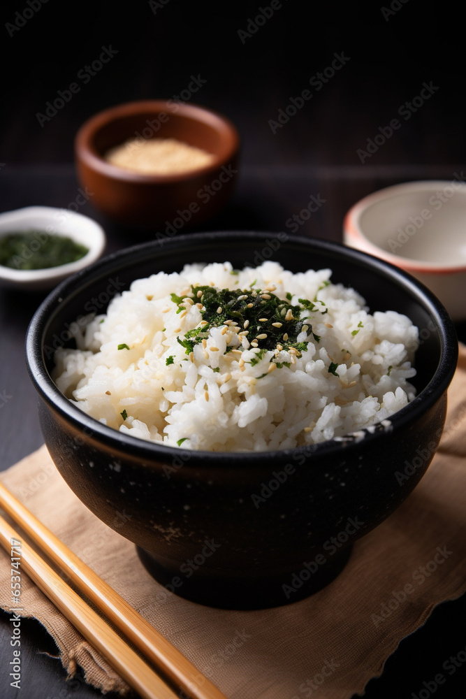 A bowl of rice with furikake generative AI A bowl of rice with furikake generative AI