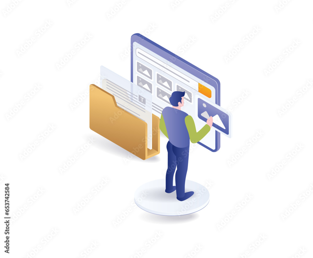 Man selecting images for business portfolio creator content