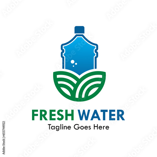Fresh water logo design template illsutration. there are leaf and water galon