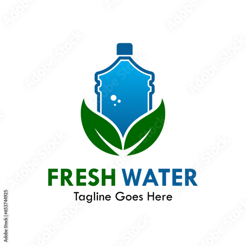 Fresh water logo design template illsutration. there are leaf and water galon