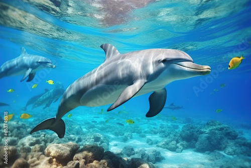 colorful tropical underwater theme with dolphins © Irina