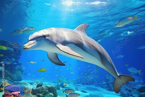 colorful tropical underwater theme with dolphins
