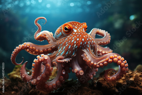 colorful tropical underwater theme octopus near the reef
