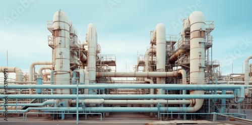 A modern petrochemical plant with Large oil pipeline and gas pipeline in the process of oil refining and the movement of oil and gas 