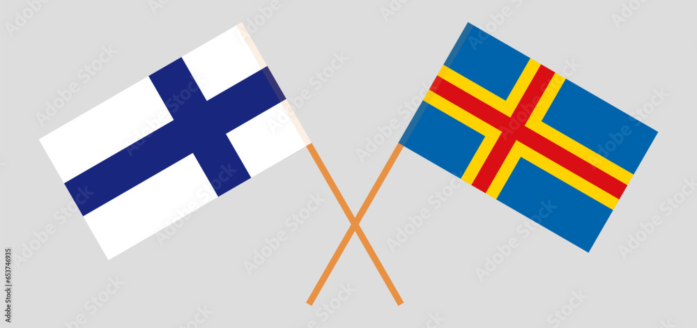 Crossed flags of Finland and Region of Aland. Official colors. Correct proportion