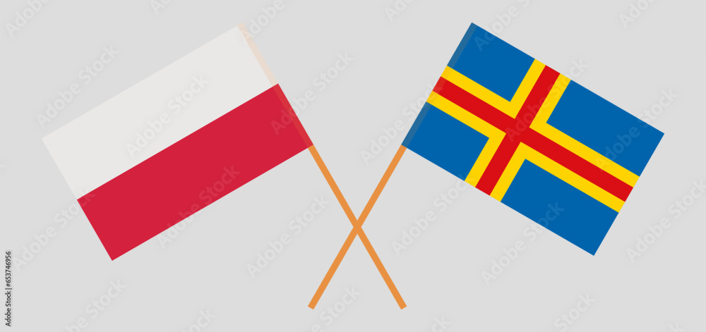 Crossed flags of Poland and Region of Aland. Official colors. Correct proportion