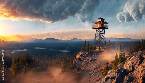 Fire Lookout overlooking a giant forest photo