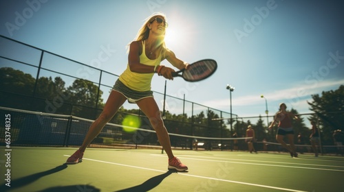 Pickleball is racket or paddle sport in which two singles or four doubles players hit a perforated hollow plastic ball. Players on pickleball court