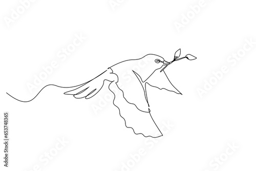 free bird flying branch leaf in mouth line art design
