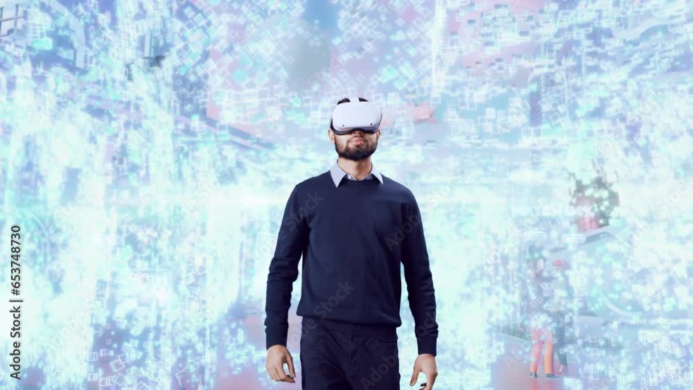Young Indian Man Putting On a Virtual Reality Headset at Home. He ...