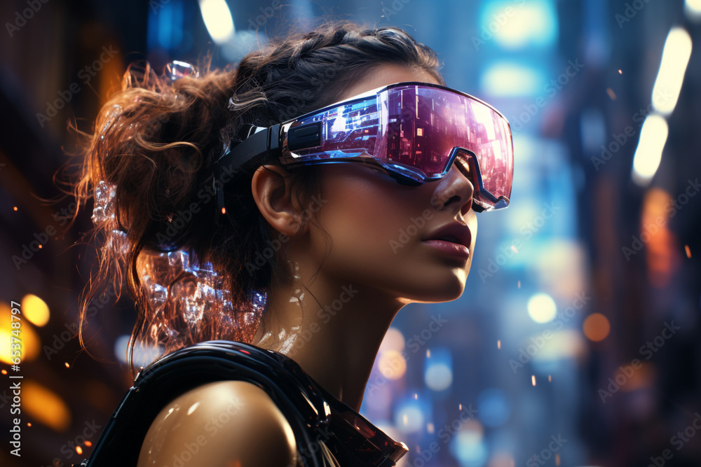 Futuristic cyber woman, Cyberspace Augmented Reality,, game, future technology made with AI
