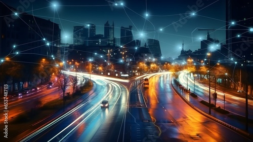 Modern city and smart transportation and intelligent communication network of things ,wireless connection technologies for business .