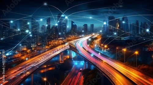 Modern city and smart transportation and intelligent communication network of things ,wireless connection technologies for business .