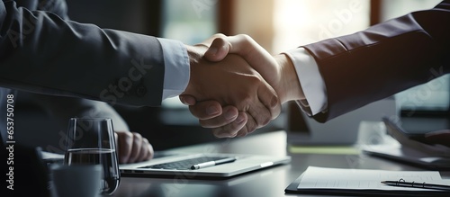 Business-Erfolg: Festlicher Handshake nach erfolgreichem Vertragsabschluss photo