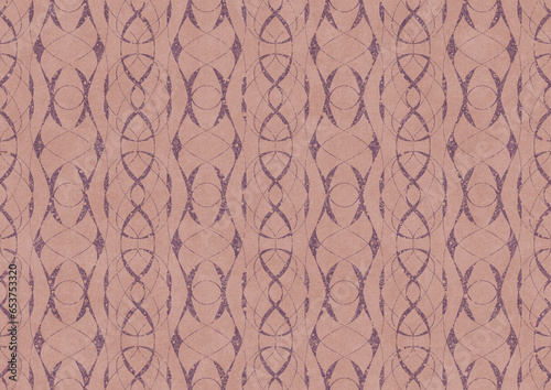 Hand-drawn abstract seamless ornament. Purple on a pale pink background. Paper texture. Digital artwork, A4. (pattern: p10-3c)