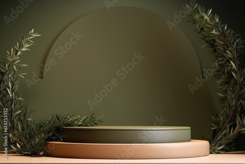 Green natural podium pedestal product display background, luxury, elegant, modern, minimal